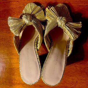 Loeffler Randall Penny Gold Pleated Bow Heel size 7.5